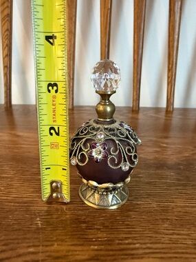 Vintage Purple Enamel Filigree Perfume Bottle Jeweled Crystal Stopper
